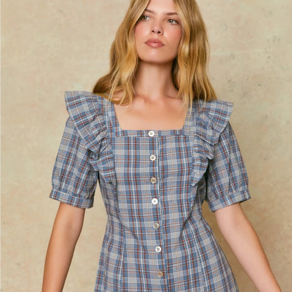 NWT Christ Dawn Darcy Dress Azure Hunter Plaid  Small